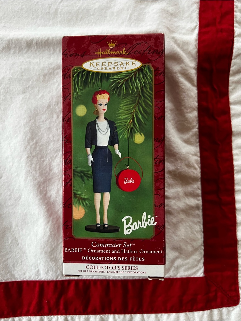 Hallmark Commuter Set, Barbie Ornament and Hatbox Ornament 2000